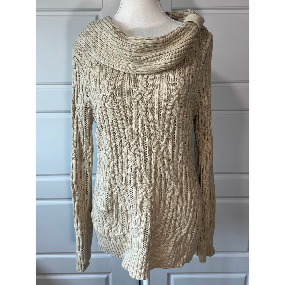 White‎ House Black Market Womens Cable Knit Cowl Neck Sweater Large